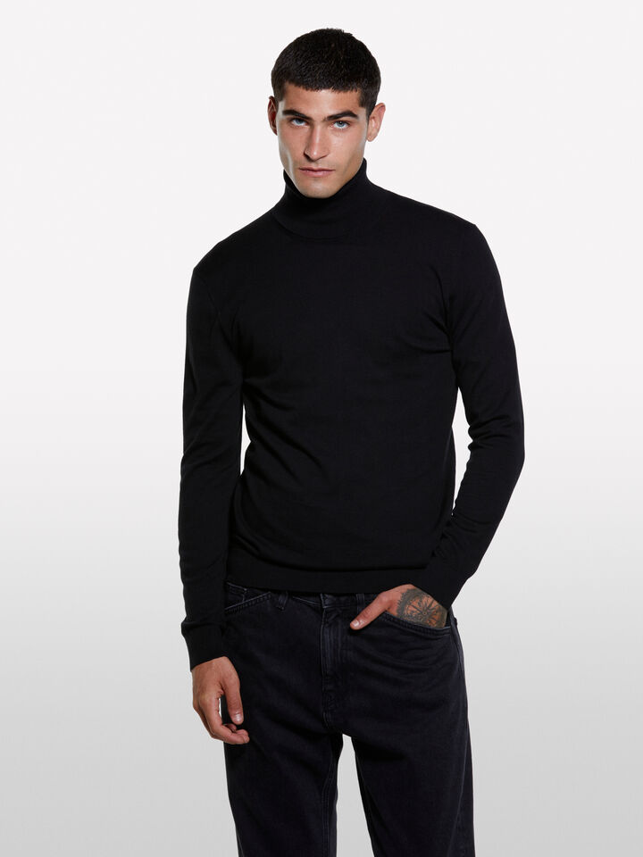 Pull noir à col montant - pulls col montant pour homme - Noir | Sisley image number 3